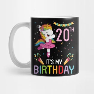 Unicorn Dancing Congratulating 20th Time It's My Birthday 20 Years Old Born In 2001 Mug